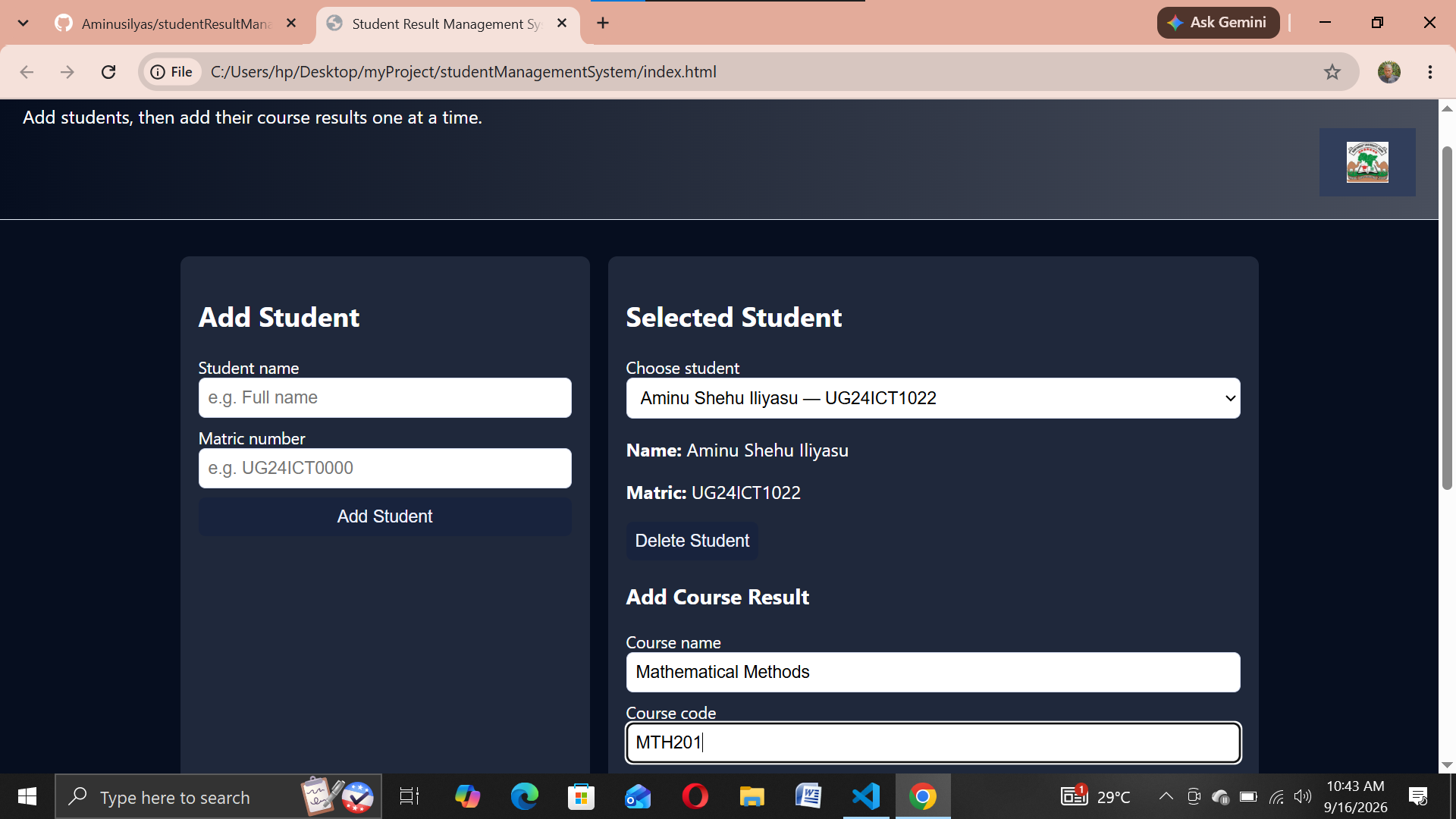 Project screenshot